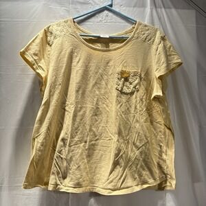 Croft & Barrow Women Solid Short Sleeve Pullover Yellow One Pocket 2XL